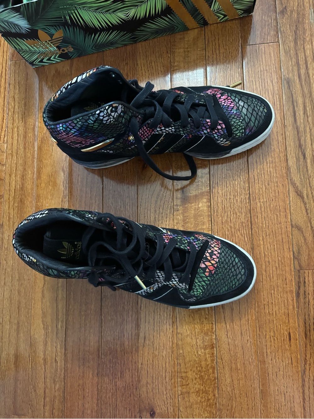 adidas Black High-Top Sneakers with Iridescent Snake-Print